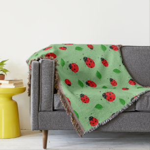 Kids Cute lady bug & green leave pattern gradient Throw Blanket