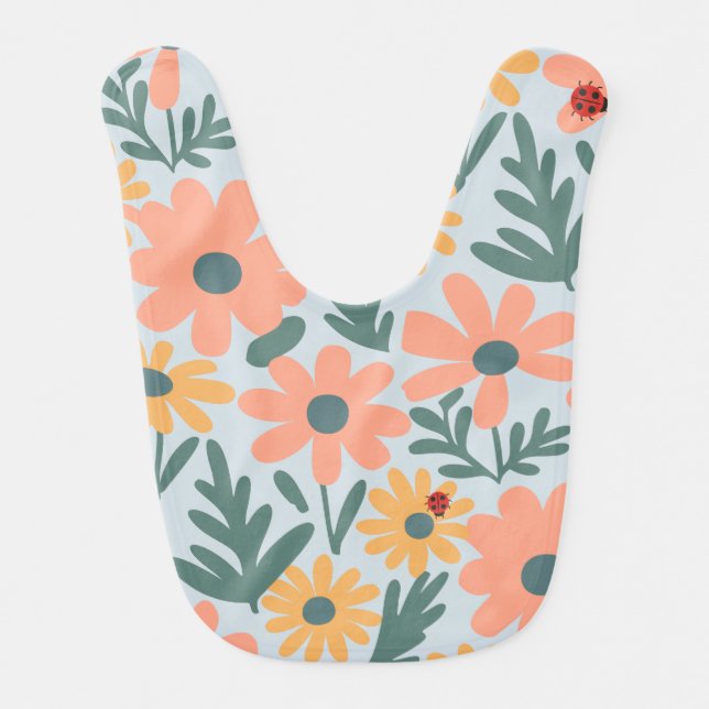 kids Cute Ladybug Polka dot Daisy Flower Pattern Baby Bib (Front)