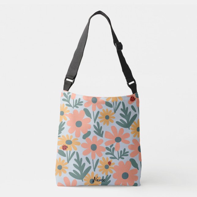 kids Cute Ladybug Polka dot Daisy Flower Pattern Crossbody Bag (Front)