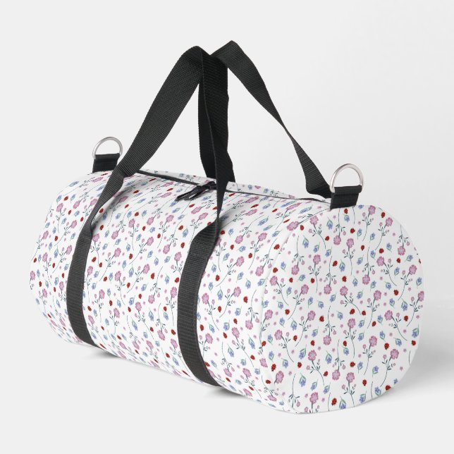 kids Cute Ladybug Polka dot Daisy Flower Pattern Duffle Bag (Left Corner)