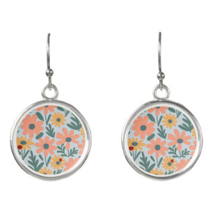 kids Cute Ladybug Polka dot Daisy Flower Pattern Earrings