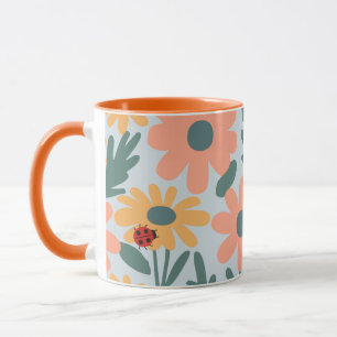 kids Cute Ladybug Polka dot Daisy Flower Pattern Mug