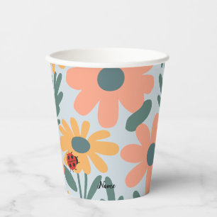 kids Cute Ladybug Polka dot Daisy Flower Pattern Paper Cups