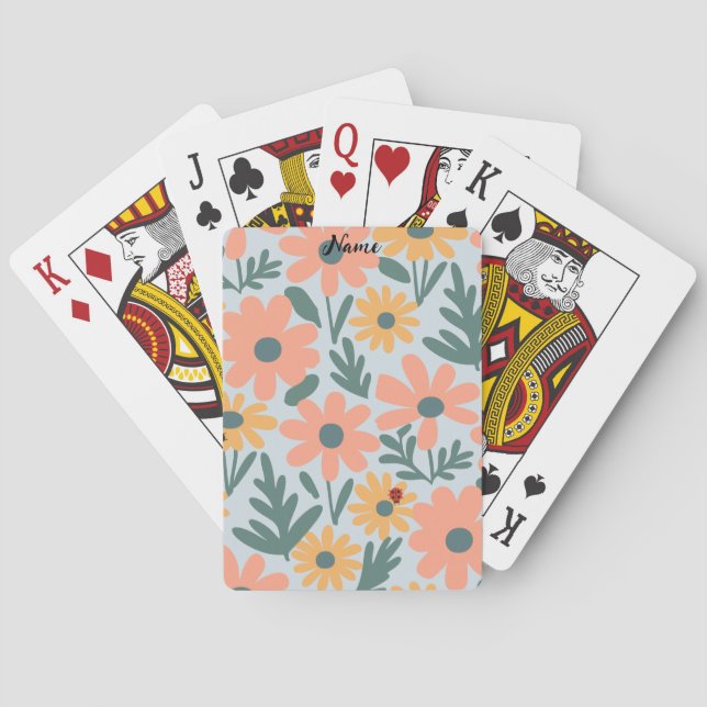 kids Cute Ladybug Polka dot Daisy Flower Pattern Poker Cards (Back)