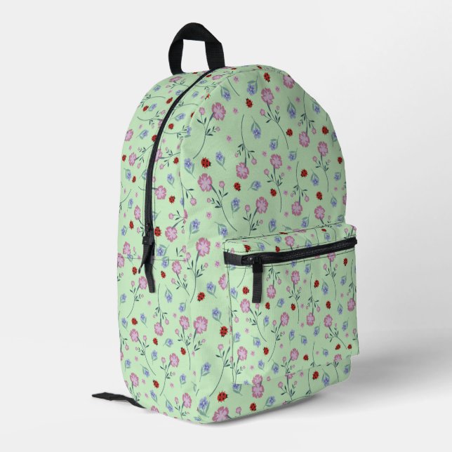 kids Cute Ladybug Polka dot Daisy Flower Pattern Printed Backpack (Back Corner Left)