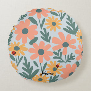 kids Cute Ladybug Polka dot Daisy Flower Pattern Round Pillow