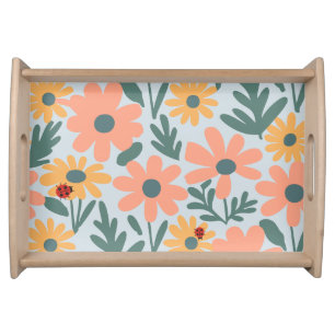 kids Cute Ladybug Polka dot Daisy Flower Pattern Serving Tray