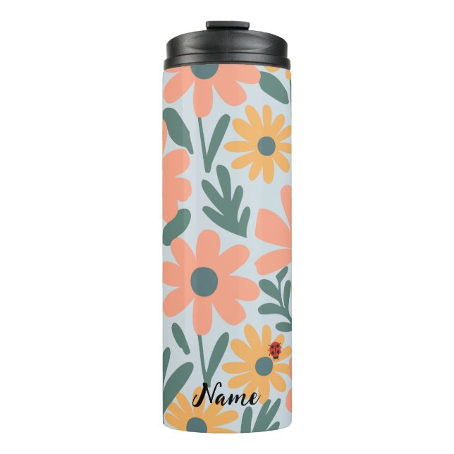 kids Cute Ladybug Polka dot Daisy Flower Pattern Thermal Tumbler (Front)