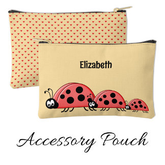 Kids cute ladybugs add a name red peach accessory pouch