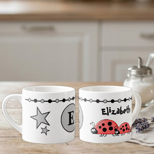 Kids cute ladybugs name initial grey espresso cup