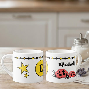Kids cute ladybugs name initial yellow espresso cup