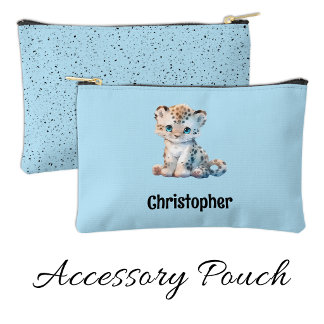 Kids cute leopard add a name blue black accessory pouch