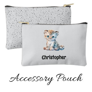 Kids cute leopard add a name grey black accessory pouch