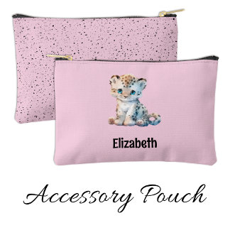 Kids cute leopard add a name pink black accessory pouch
