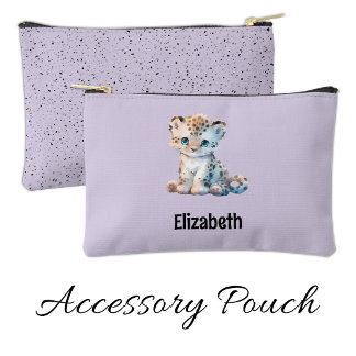Kids cute leopard add a name purple black accessory pouch