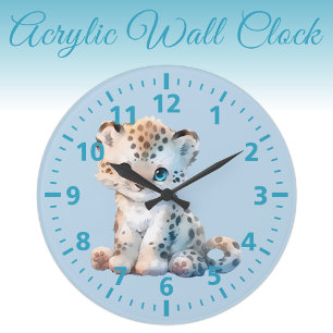 Kids cute leopard blue large clock