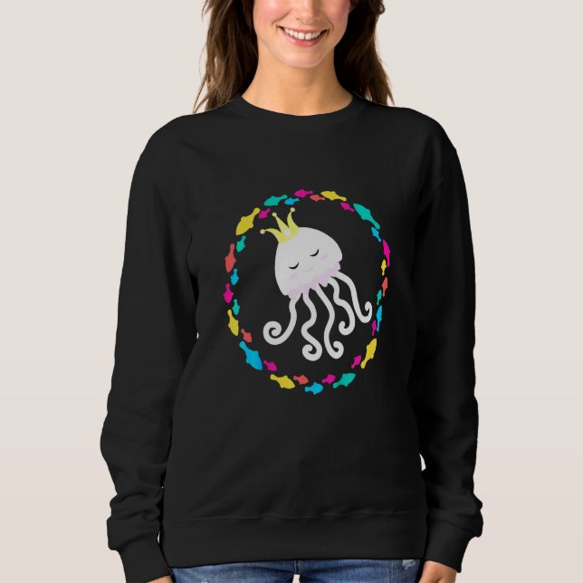 Kids Cute Little Laughing Jellyfish With Princess  Sweatshirt (Front)