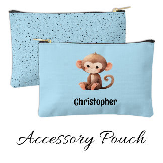 Kids cute monkey add a name blue black accessory pouch
