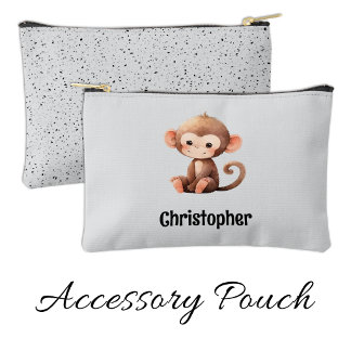 Kids cute monkey add a name grey black accessory pouch