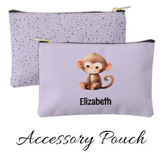 Kids cute monkey add a name purple black accessory pouch
