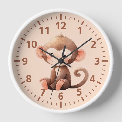 Kids cute monkey brown peach clock