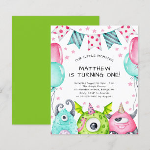 Kids Cute Monsters Birthday Party Invitation