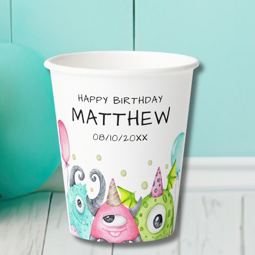 Kids Cute Monsters Happy Birthday Party Paper Cups