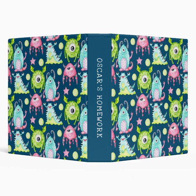 Kids Cute Monsters School Homework Binder (Background)