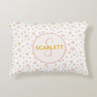 Kids Cute Name Pink Orange Pattern of Suns Hearts 