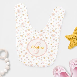 Kids Cute Name Pink Orange Pattern of Suns Hearts 