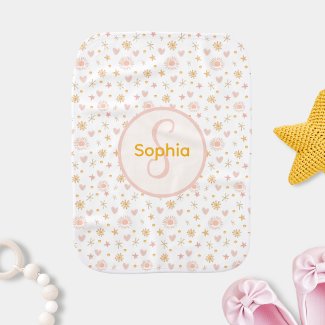 Kids Cute Name Pink Orange Pattern of Suns Hearts 