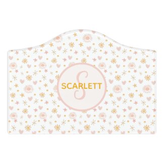 Kids Cute Name Pink Orange Pattern of Suns Hearts 