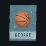 Kids Cute Navy Blue Basketball Sports Boys Fleece Blanket<br><div class="desc">This cute blue kids fleece blanket features a sports design,  with a basketball,  and stars. The blanket can be personalized with your boys name in sporty typography. The perfect gift for any sport lover!</div>