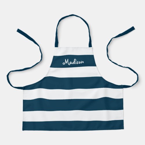 Kids Cute Navy Blue Stripes Personalized Craft Apron