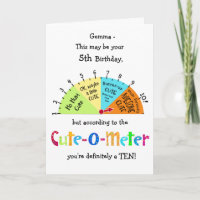 Kids Cute-O-Meter Funny 5th Birthday Greeting Card | Zazzle