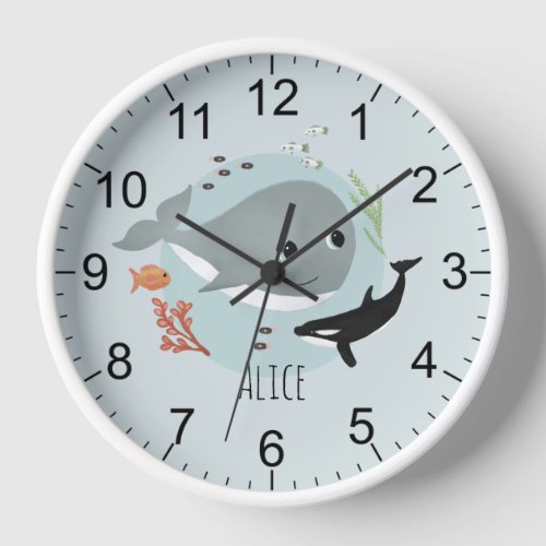 Kids Cute Ocean Whale and Orca Acrylic Wall Clock