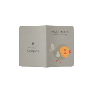 KIDS CUTE ORANGE GREY BABY BIRD MY FIRST PASSPORT HOLDER