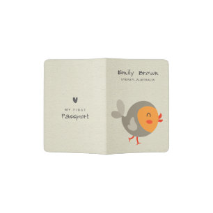 KIDS CUTE ORANGE GREY BABY BIRD MY FIRST PASSPORT HOLDER