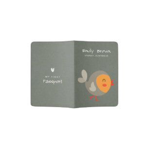 KIDS CUTE ORANGE GREY BABY BIRD MY FIRST PASSPORT PASSPORT HOLDER
