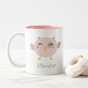 Kids Cute Owl Custom Name Pink two tone Two-Tone Coffee Mug