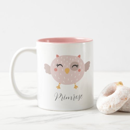 Kids Cute Owl Custom Name Pink two tone    Two_Tone Coffee Mug