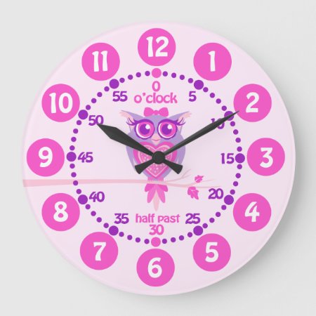 Kids Cute Owl Pink Purple Wall Clock