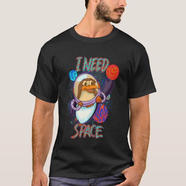 Kids Cute Penguin Astronaut I Need Space Science T T-Shirt (Front)