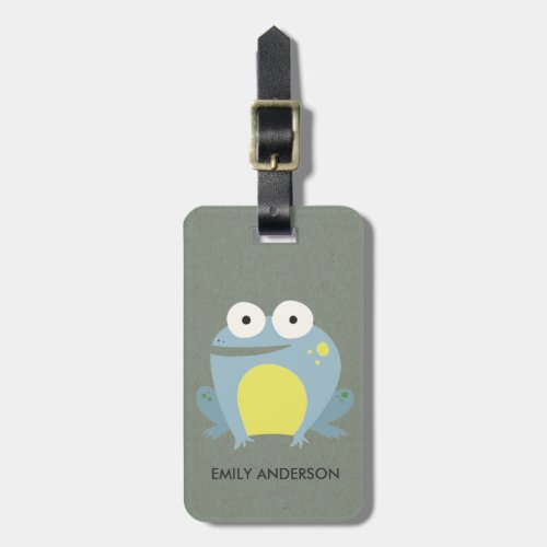 KIDS CUTE PERSONALIZED BLUE GREEN GREY BABY FROG LUGGAGE TAG