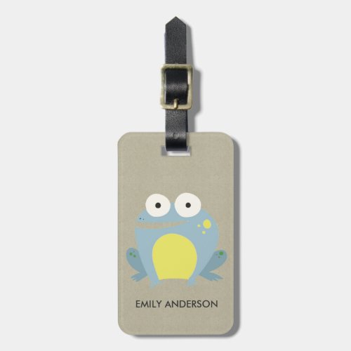 KIDS CUTE PERSONALIZED BLUE KRAFT BABY FROG LUGGAGE TAG
