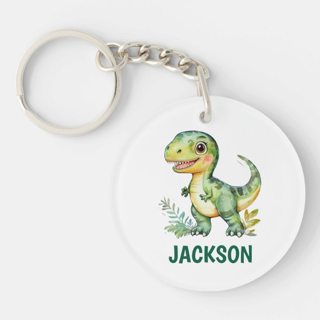 Kids Cute Personalized Dinosaur  Keychain (Front)