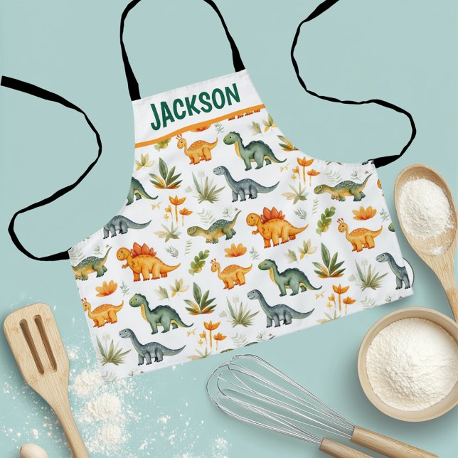 Kids Cute Personalized Dinosaur Pattern Apron (Creator Uploaded)