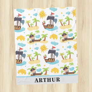 Kids Cute Personalized Pirate Ship Pattern Blanket