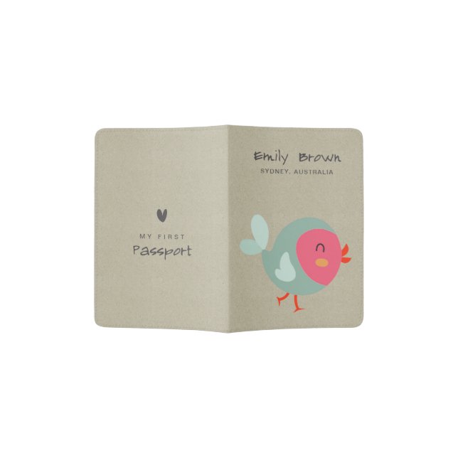 KIDS CUTE PINK BLUE BABY BIRD MY FIRST PASSPORT HOLDER (Opened)
