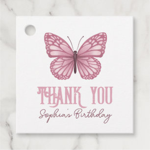 Kids Cute Pink Butterfly Birthday Thank You Girls Favor Tags